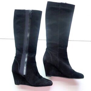 Via Spiga Suede Leather Knee High Tall Boots Classic Wedge Heel Fall Winter 7